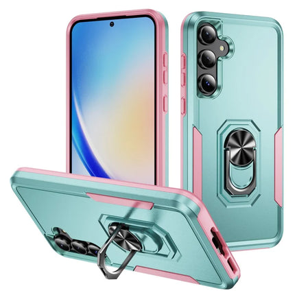 For Samsung Galaxy A55 5G  /  A35 5G Case Military Grade Ring Kickstand PC + TPU Phone Cover - Green  /  Pink