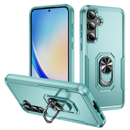 For Samsung Galaxy A55 5G  /  A35 5G Case Military Grade Ring Kickstand PC + TPU Phone Cover - Green