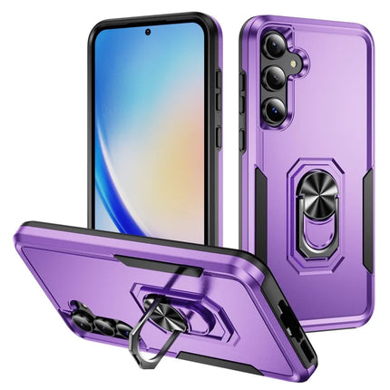 For Samsung Galaxy A55 5G  /  A35 5G Case Military Grade Ring Kickstand PC + TPU Phone Cover - Purple  /  Black
