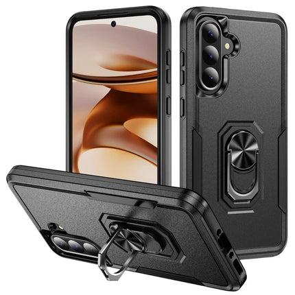For Samsung Galaxy A36 5G Case Military Grade Ring Kickstand PC+TPU Phone Cover - Black