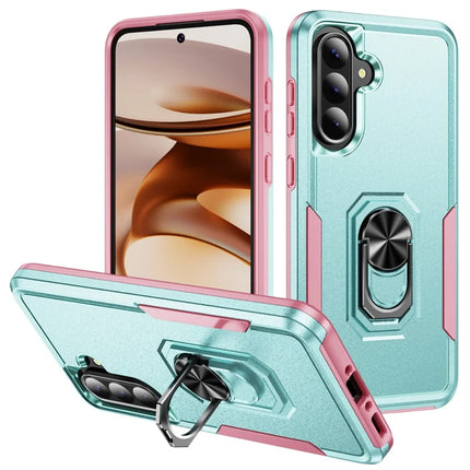 For Samsung Galaxy A36 5G Case Military Grade Ring Kickstand PC+TPU Phone Cover - Green+Pink