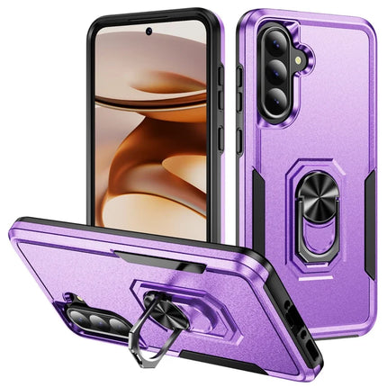 For Samsung Galaxy A36 5G Case Military Grade Ring Kickstand PC+TPU Phone Cover - Purple+Black