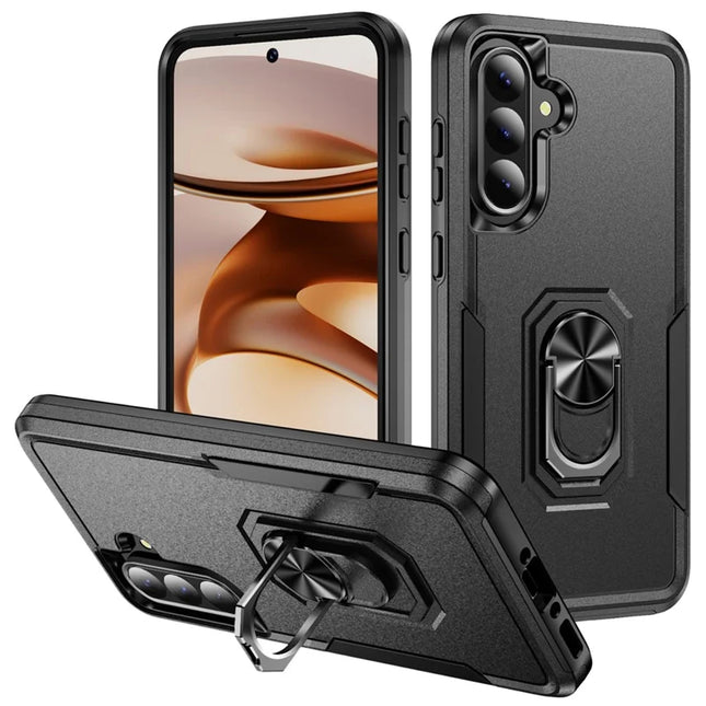 For Samsung Galaxy A56 5G Case Military Grade Ring Kickstand PC + TPU Phone Cover - Black