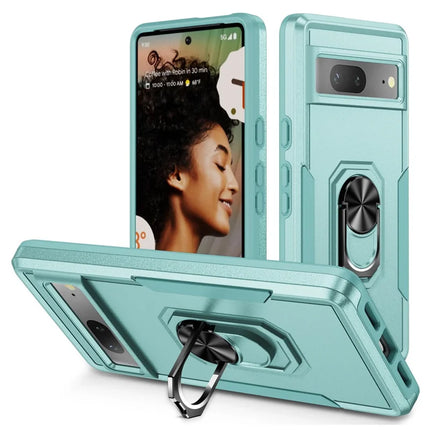 For Google Pixel 7 5G Case Military Grade Ring Kickstand PC+TPU Phone Cover - Green