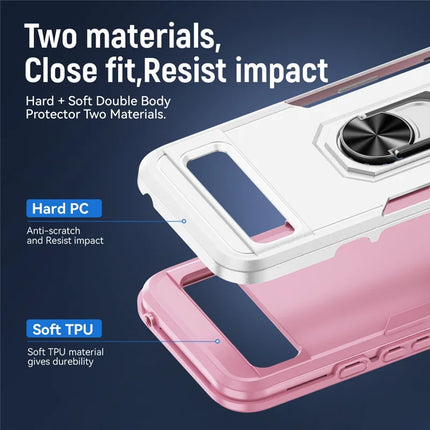 For Google Pixel 8a Case Military Grade Ring Kickstand PC + TPU Phone Cover