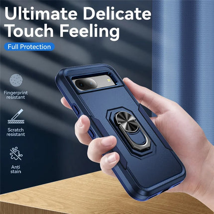 For Google Pixel 8a Case Military Grade Ring Kickstand PC + TPU Phone Cover