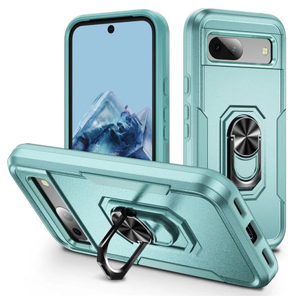 For Google Pixel 8a Case Military Grade Ring Kickstand PC + TPU Phone Cover - Green