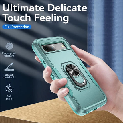 For Google Pixel 8a Case Military Grade Ring Kickstand PC + TPU Phone Cover