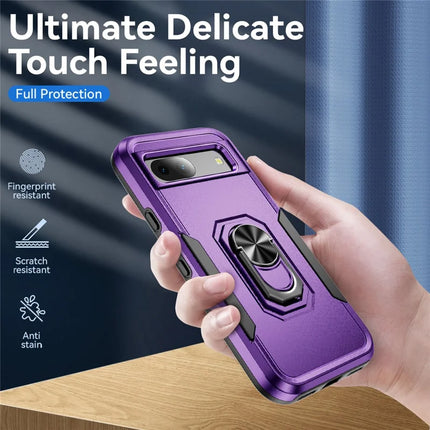 For Google Pixel 8a Case Military Grade Ring Kickstand PC + TPU Phone Cover