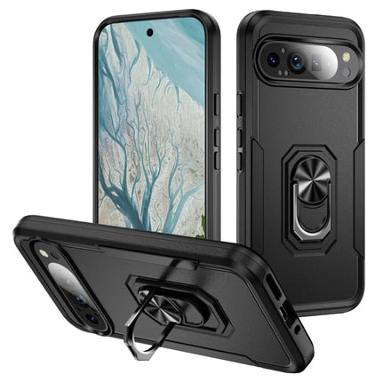 For Google Pixel 9 Pro XL Case Military Grade Ring Kickstand PC + TPU Phone Cover - Black