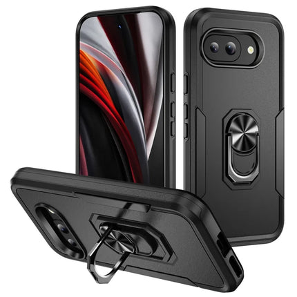 For Google Pixel 9a Case Military Grade Ring Kickstand PC+TPU Phone Cover - Black