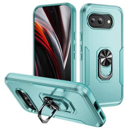 For Google Pixel 9a Case Military Grade Ring Kickstand PC+TPU Phone Cover - Green