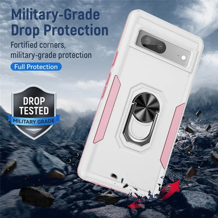 For Google Pixel 7a Case Military Grade Ring Kickstand PC + TPU Phone Cover