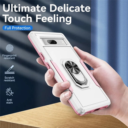 For Google Pixel 7a Case Military Grade Ring Kickstand PC + TPU Phone Cover