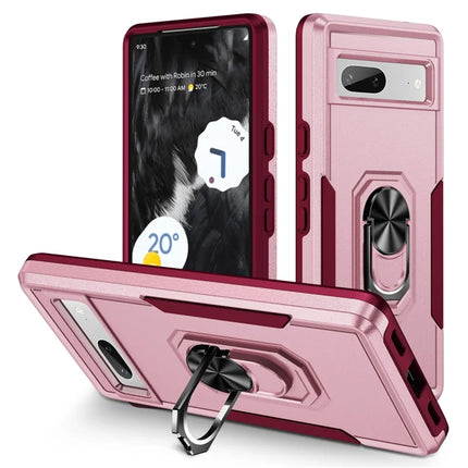 For Google Pixel 7a Case Military Grade Ring Kickstand PC + TPU Phone Cover - Pink  /  Rose