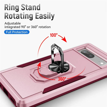 For Google Pixel 7a Case Military Grade Ring Kickstand PC + TPU Phone Cover