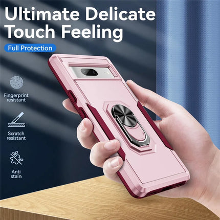 For Google Pixel 7a Case Military Grade Ring Kickstand PC + TPU Phone Cover