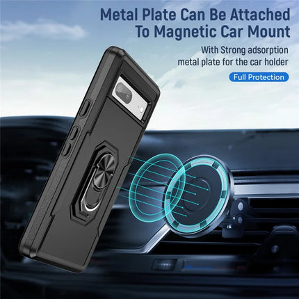 For Google Pixel 7a Case Military Grade Ring Kickstand PC + TPU Phone Cover