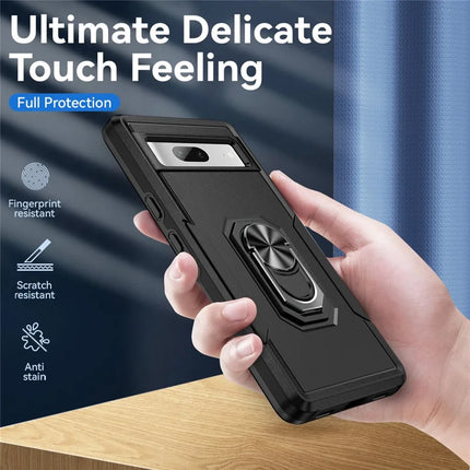 For Google Pixel 7a Case Military Grade Ring Kickstand PC + TPU Phone Cover