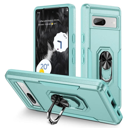For Google Pixel 7a Case Military Grade Ring Kickstand PC + TPU Phone Cover - Green  /  Pink