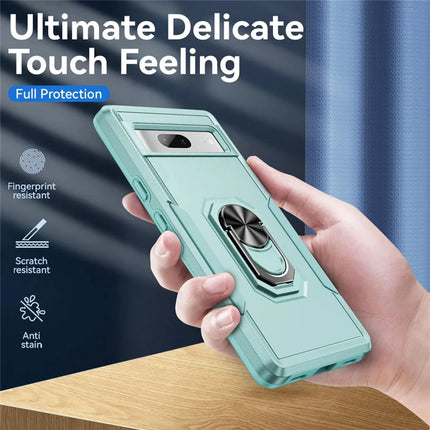 For Google Pixel 7a Case Military Grade Ring Kickstand PC + TPU Phone Cover