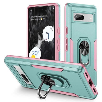For Google Pixel 7a Case Military Grade Ring Kickstand PC + TPU Phone Cover - Green
