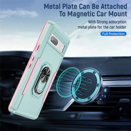 For Google Pixel 7a Case Military Grade Ring Kickstand PC + TPU Phone Cover