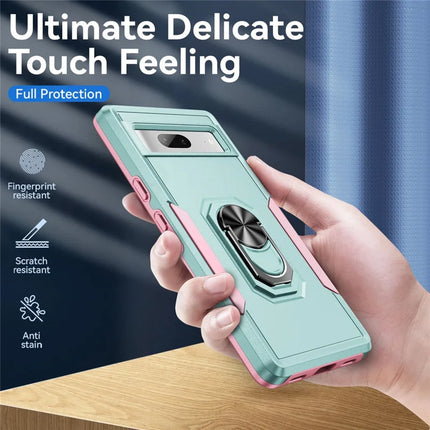 For Google Pixel 7a Case Military Grade Ring Kickstand PC + TPU Phone Cover