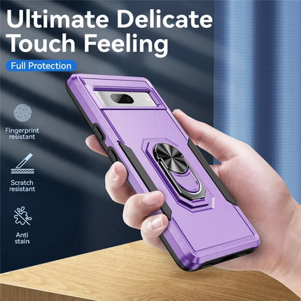 For Google Pixel 7a Case Military Grade Ring Kickstand PC + TPU Phone Cover