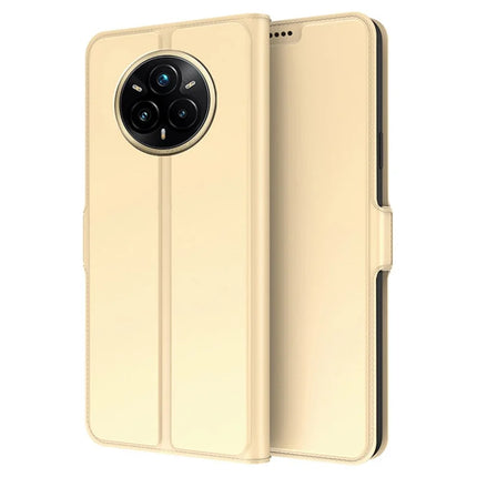 For Realme 14 Pro+ 5G Case Shockproof TPU Inner Shell Leather Phone Cover Card Slot - Gold