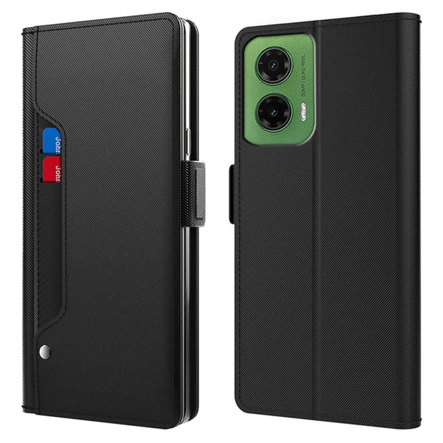 For Motorola Moto G35 5G Case Stand PU Leather Phone Cover Card Holder Mirror - Black