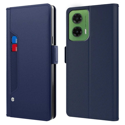 For Motorola Moto G35 5G Case Stand PU Leather Phone Cover Card Holder Mirror - Blue