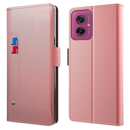 For Motorola Moto G55 5G Case Stand PU Leather Phone Cover Card Holder Mirror - Rose Gold