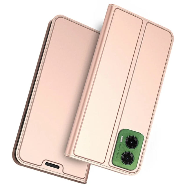 For Motorola Moto G35 5G Case PU Leather Phone Cover with Card Holder Stand - Rose Gold