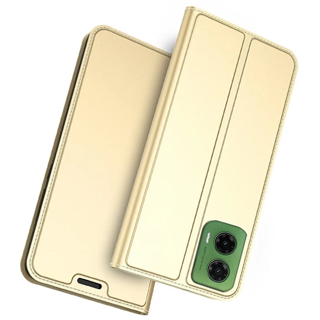 For Motorola Moto G35 5G Case PU Leather Phone Cover with Card Holder Stand - Gold