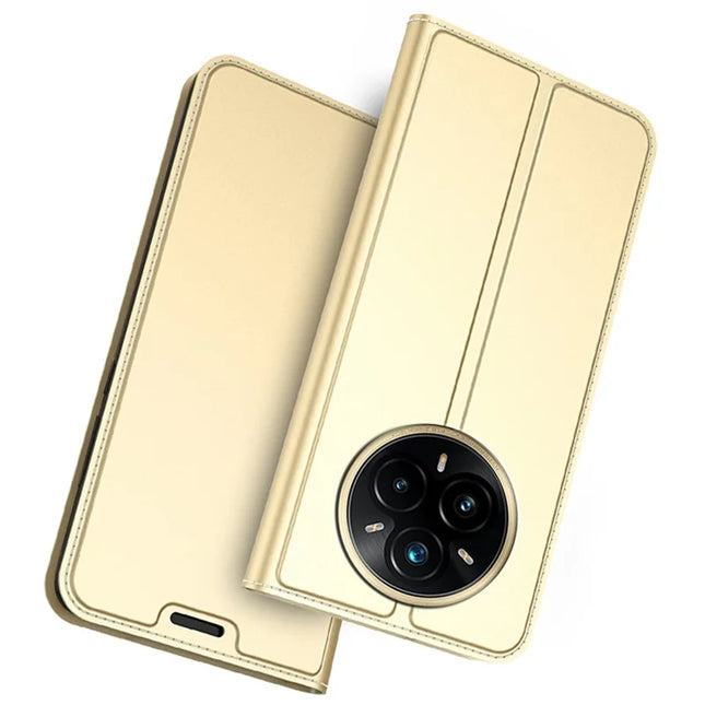 For Realme 14 Pro+ 5G Case PU Leather Phone Cover with Card Holder Stand Magnetic Closure - Gold