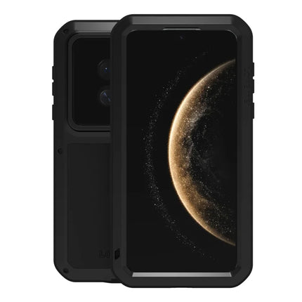 LOVE MEI For Huawei Mate 70 Case Tempered Glass Screen Protector Metal + Silicone Phone Cover - Black