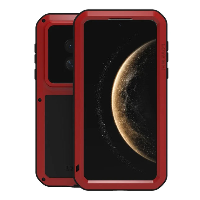 LOVE MEI For Huawei Mate 70 Case Tempered Glass Screen Protector Metal + Silicone Phone Cover - Red