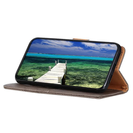 KHAZNEH For iPhone 16e Wallet Case Cowhide Texture Leather Flip Phone Cover