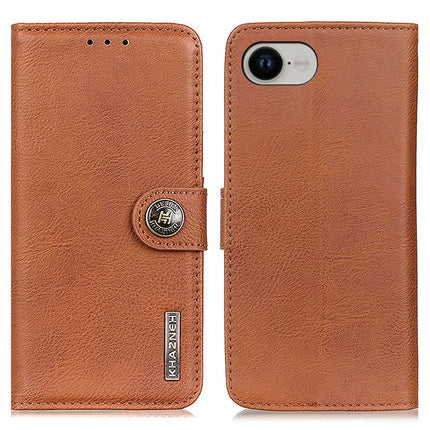 KHAZNEH For iPhone 16e Wallet Case Cowhide Texture Leather Flip Phone Cover - Brown