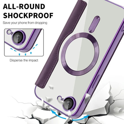 For iPhone 16e Case Compatible with MagSafe Rhombus PU Leather Phone Cover