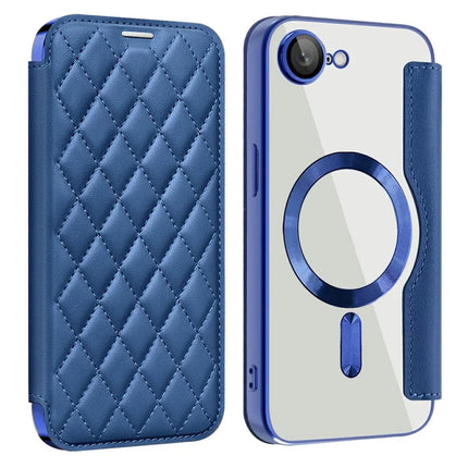 For iPhone 16e Case Compatible with MagSafe Rhombus PU Leather Phone Cover - Sapphire