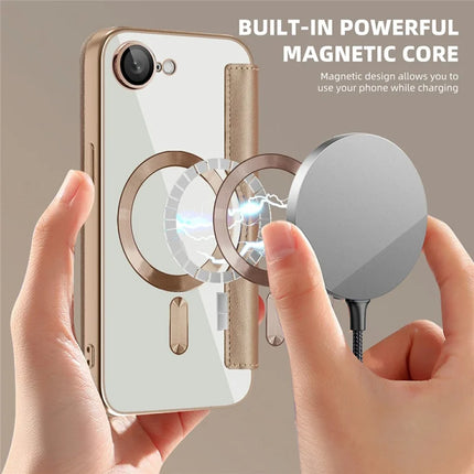 For iPhone 16e Case Compatible with MagSafe Rhombus PU Leather Phone Cover