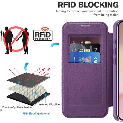 For iPhone 16e Case Compatible with MagSafe RFID Blocking Leather Phone Cover