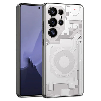 For Samsung Galaxy S23 Ultra Case Circuit Pattern AG Matte Skin Touch PC + TPU Phone Back Cover - White