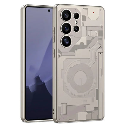 For Samsung Galaxy S23 Ultra Case Circuit Pattern AG Matte Skin Touch PC + TPU Phone Back Cover - Titanium Grey