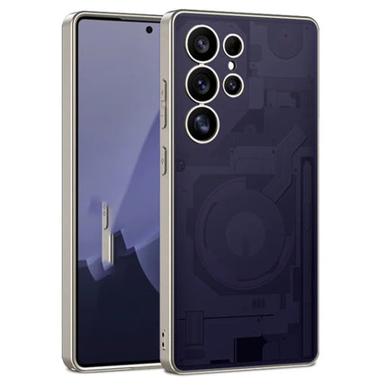 For Samsung Galaxy S23 Ultra Case Circuit Pattern AG Matte Skin Touch PC + TPU Phone Back Cover - Purple