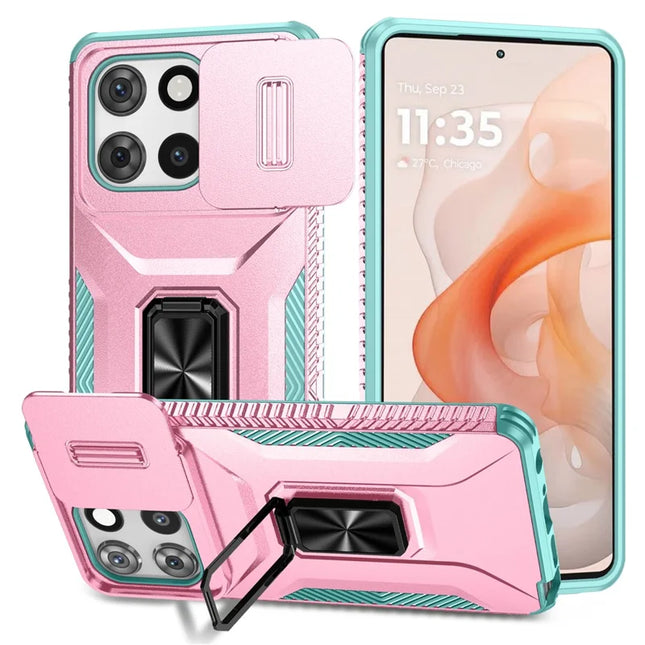 For Motorola Moto G Stylus 5G (2025) Case Camshield Kickstand TPU + PC Anti-Slip Phone Cover - Pink+Grey Green