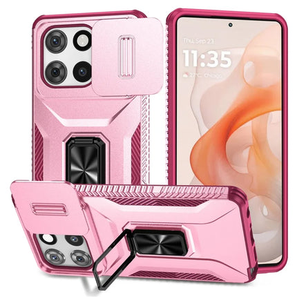 For Motorola Moto G Stylus 5G (2025) Case Camshield Kickstand TPU + PC Anti-Slip Phone Cover - Pink+Wine Red