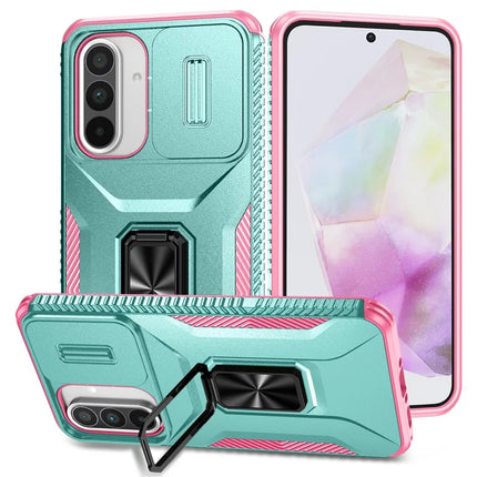 For Samsung Galaxy A56 5G / A36 5G Case Camshield Kickstand TPU+PC Anti-Slip Phone Cover - Grey Green+Pink
